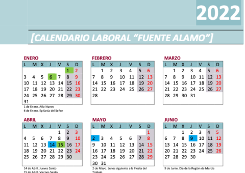 Calendario Laboral Fuente Álamo 2022