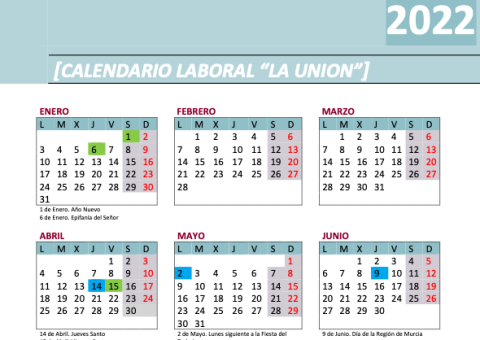 Calendario Laboral La Unión 2022