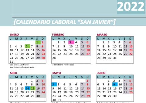 Calendario Laboral San Javier 2022